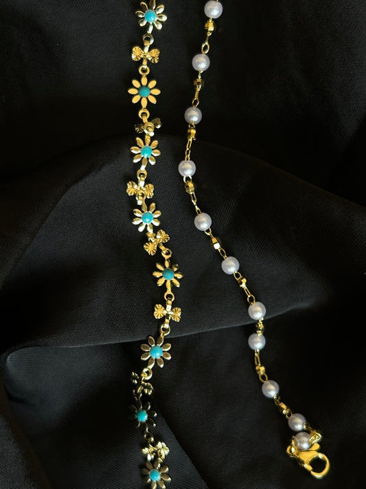 Flower Pearl Bracelet Duo